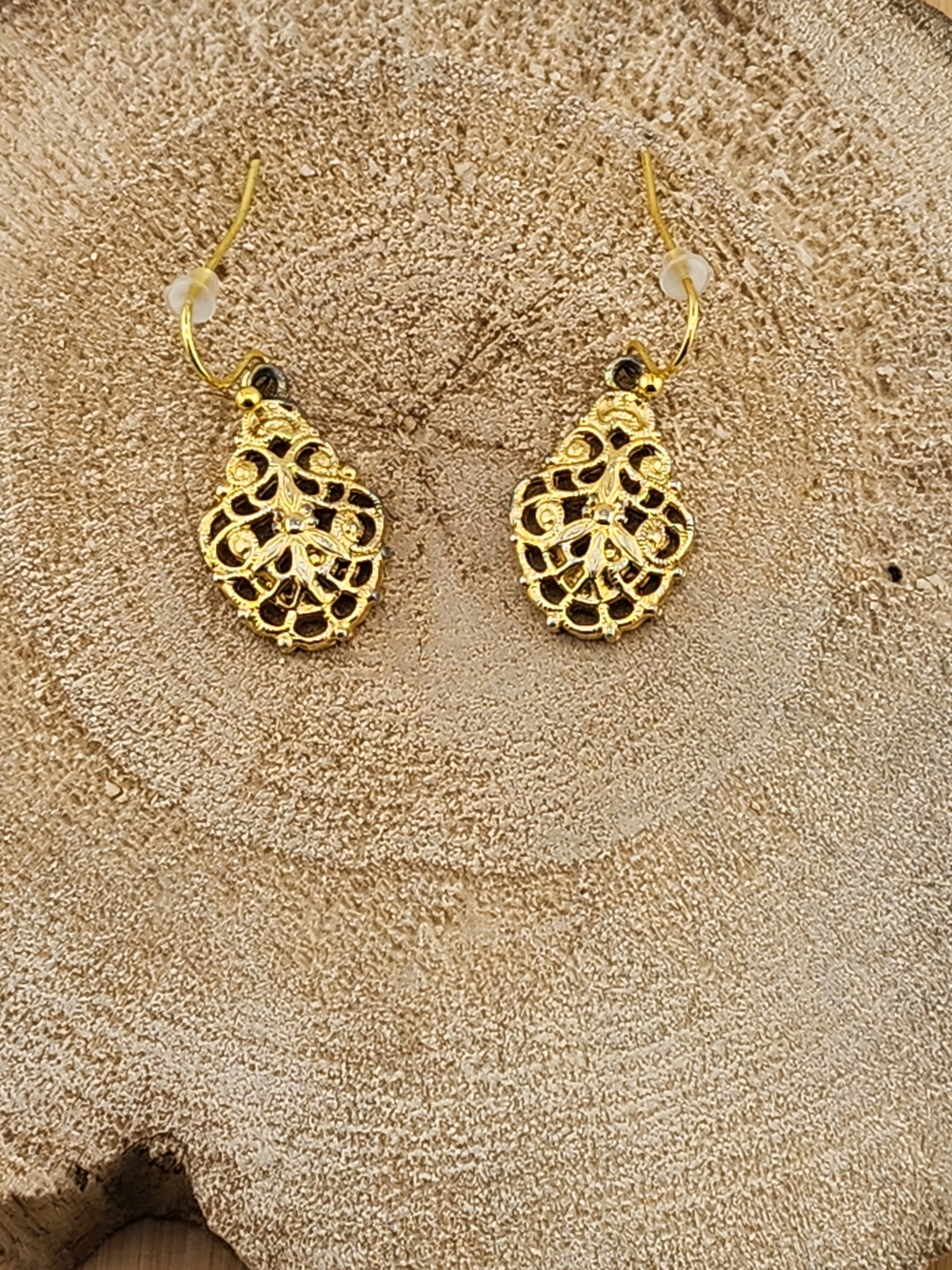 Gold Filigree Teardrop Dangle Earrings - Women Jewelry 0524
